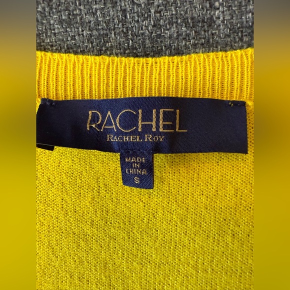 Rachel Zoe Women’s Yellow V-neck, elbow-length puff sleeves knit sweater Size S - Picture 3 of 11